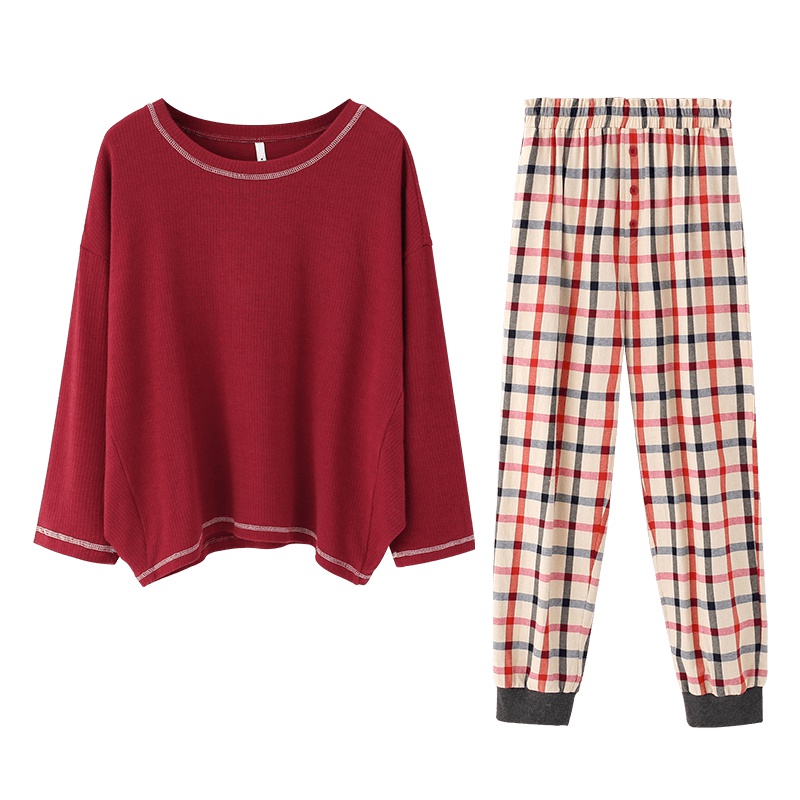 情侣睡衣男女春秋长袖韩版休闲格子长裤简约休闲青年两件套
