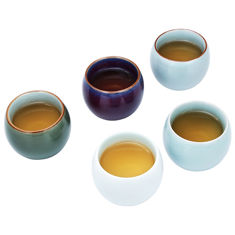常生源 茶杯 仿宋汝窑 五大名窑品茗杯 陶瓷功夫茶杯套装 官汝哥定钧窑各1只 礼盒 传承主人杯5只整套