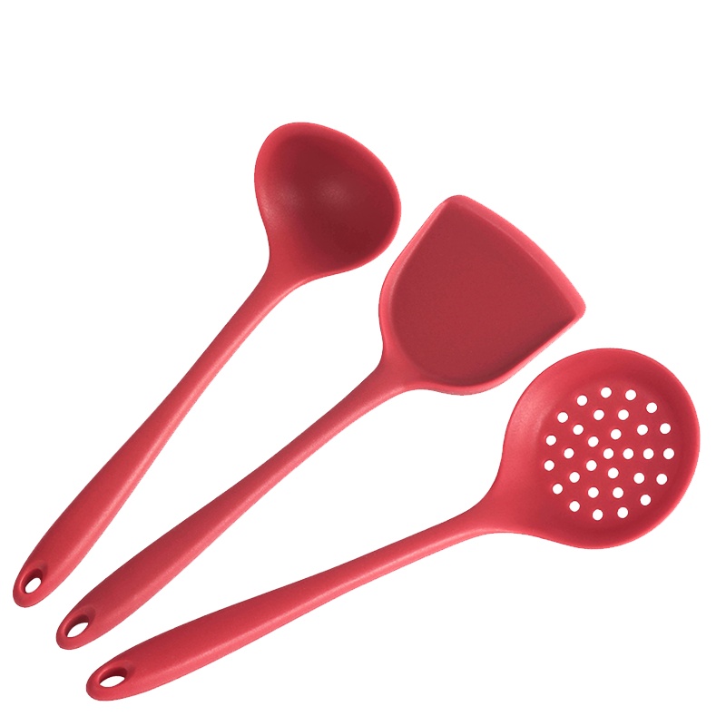 阳光飞歌 硅胶厨具套装 耐高温防烫不粘锅硅胶勺硅胶铲硅胶漏勺套装 3件套 红色
