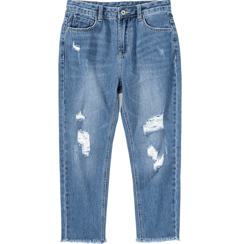 Semir森马破洞牛仔裤女直筒宽松裤女士2020春装新款显瘦百搭裤子复古风