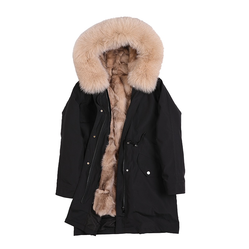 雪米贝奴 新款冬款狐狸内胆派克服女中长款派克可拆卸大衣皮草外套