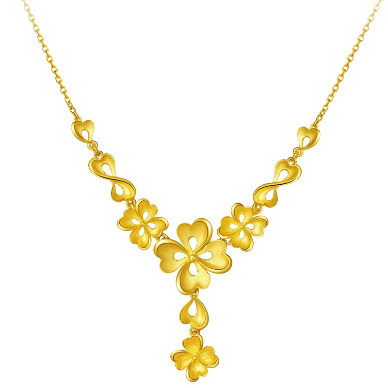 周大福花月佳期幸运四叶黄金吊坠计价（足金工费448元）F203915