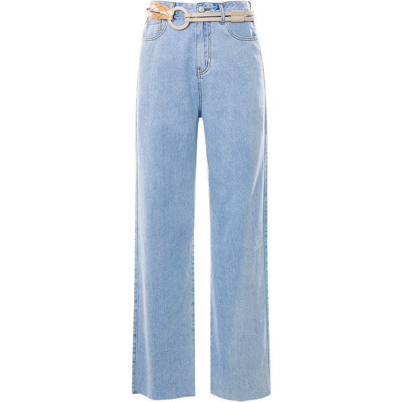 欧昵雪夏季高腰水洗阔腿牛仔裤女直筒宽松垂感拖地裤长裤