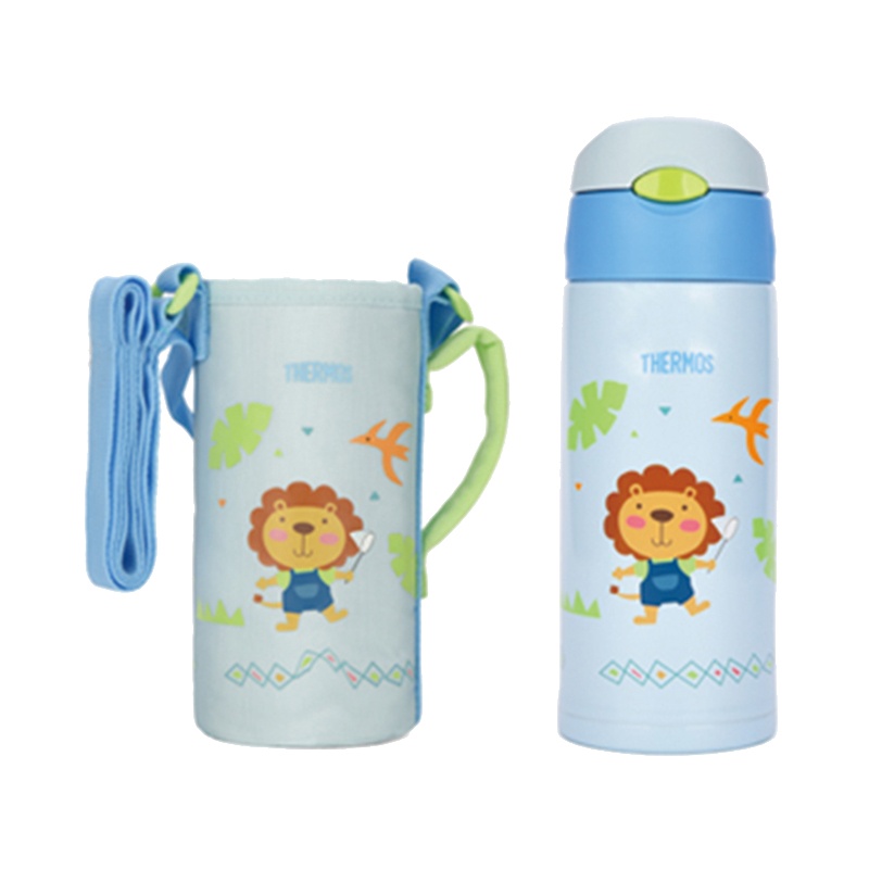 膳魔师THERMOS 婴幼儿童 保温用品 吸管直饮便携防漏不锈钢水杯 带杯套 双盖两用杯 630ml FFG-603WF