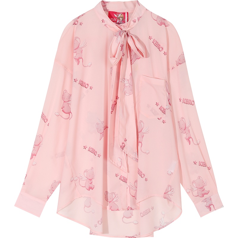 【小樱联名】妖精的口袋印花雪纺衬衫女2019秋冬季新款长袖上衣潮