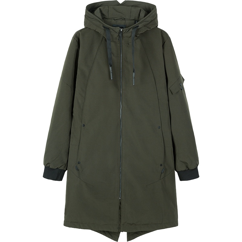 森马中长款棉服男潮流韩版抽绳连帽黑色棉袄潮牌帅气秋冬保暖男士