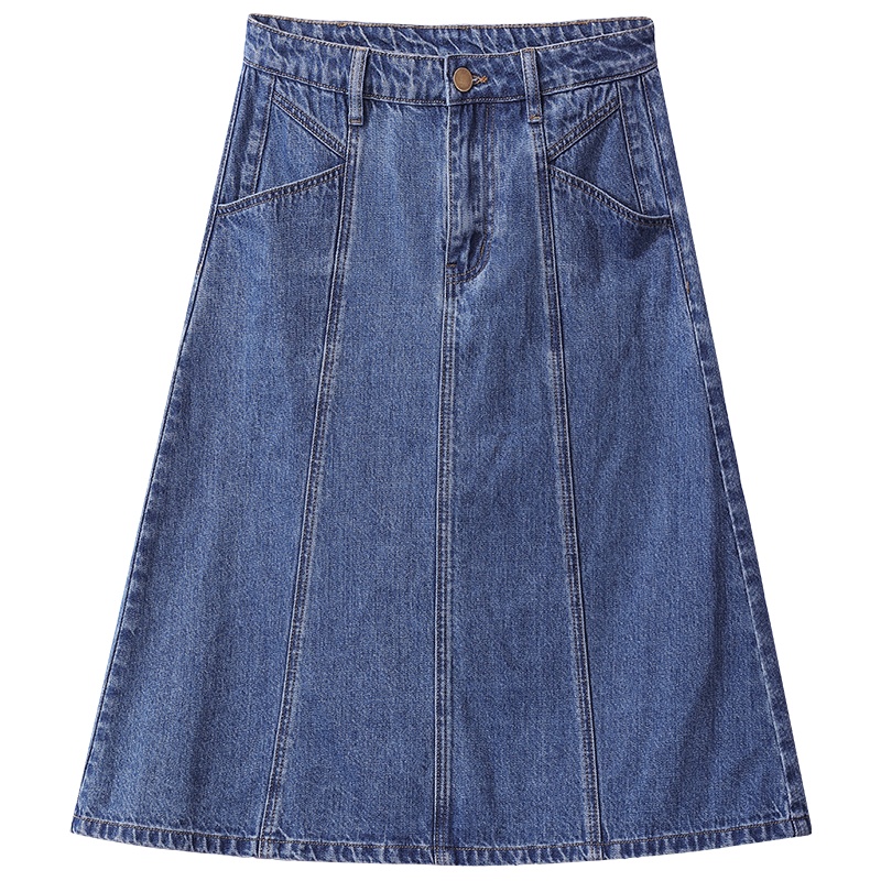 OSA欧莎蓝色牛仔半身裙女秋薄款显瘦2021年新款高腰a字裙中长款OL裙子