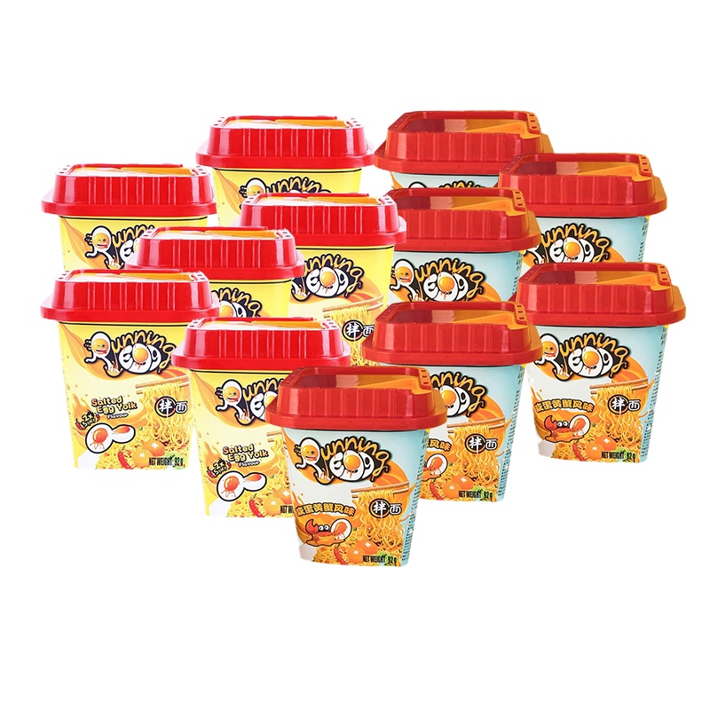 奔跑吧 蛋蛋面混合口味(香辣咸蛋黄92g*6桶 蟹风味92g*6桶)