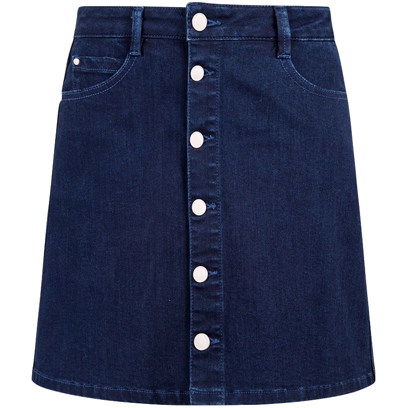 拉夏贝尔夏季新款百搭A字裙单排扣显瘦短裙牛仔半身裙女10013965