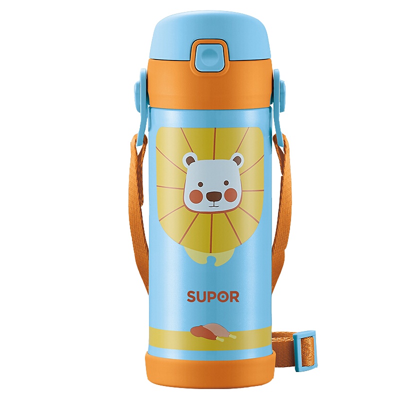 苏泊尔(SUPOR)贝乐儿童保温杯KC37CD1 宝宝儿童随身背304可食不锈钢健康水杯一键开合370mL 呆萌狮