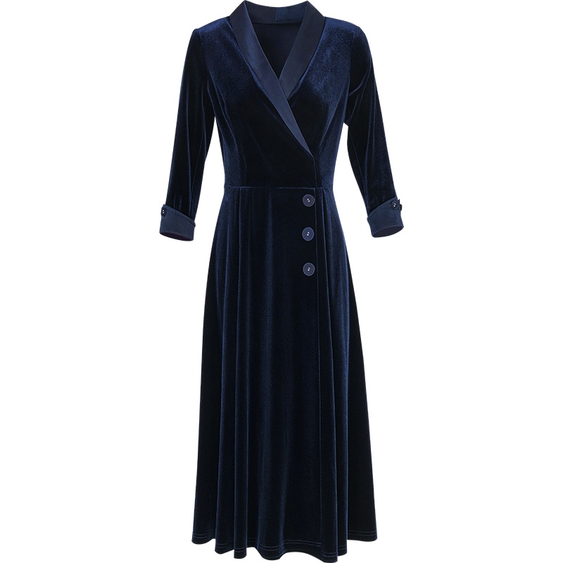 晚白2021春季新品时尚修身显瘦通勤百搭高腰丝绒裙A字连衣裙女