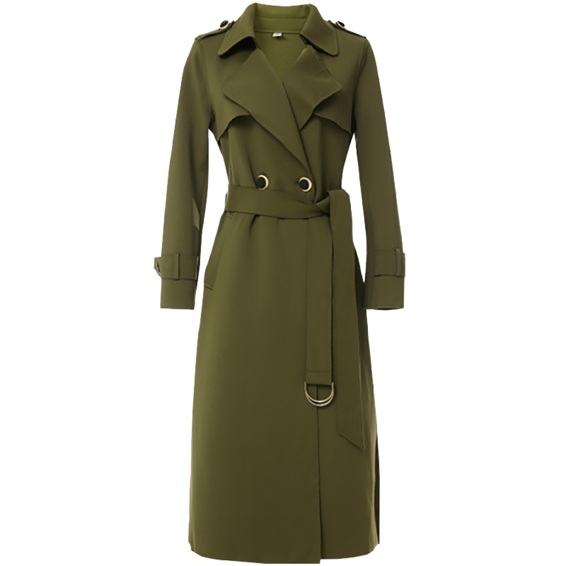 欧昵雪西装领收腰系带风衣女中长款过膝显瘦外套