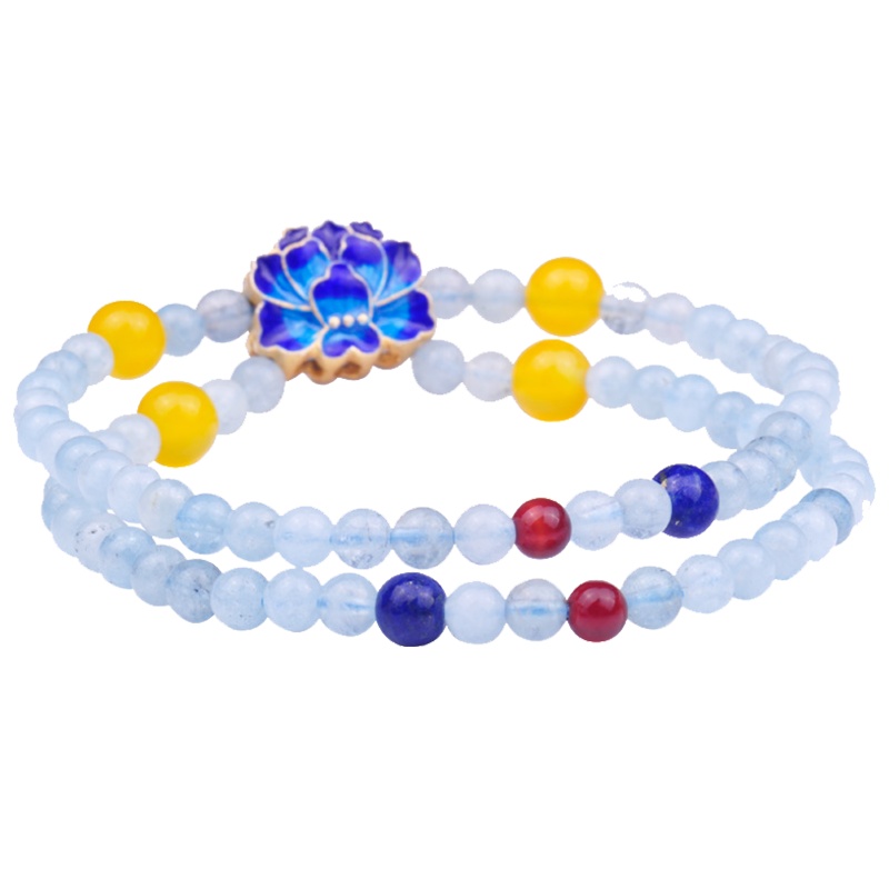 梦克拉Mkela 海蓝宝水晶青金石黄玛瑙红玛瑙手链 冰花之恋 女款多圈手链