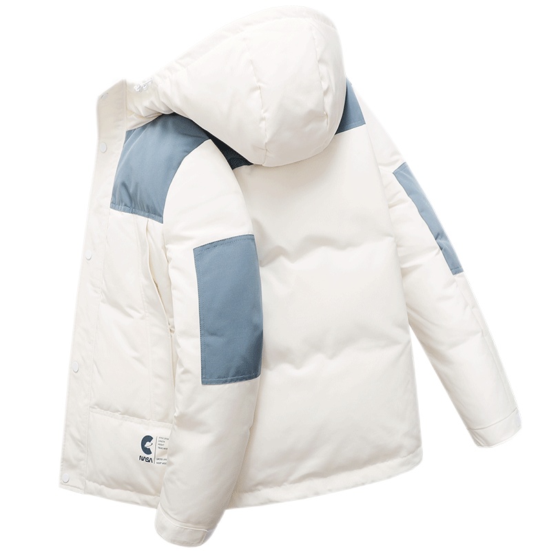 马克华菲羽绒服男2021冬季新款潮牌面包服白色拼接短款连帽加厚潮