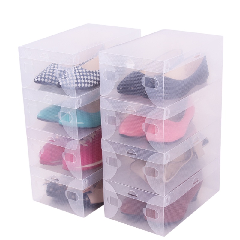 男款翻盖式收纳鞋盒 彩色水晶折叠防尘鞋子塑料收纳盒加厚塑料男士鞋子收纳盒颜色随机