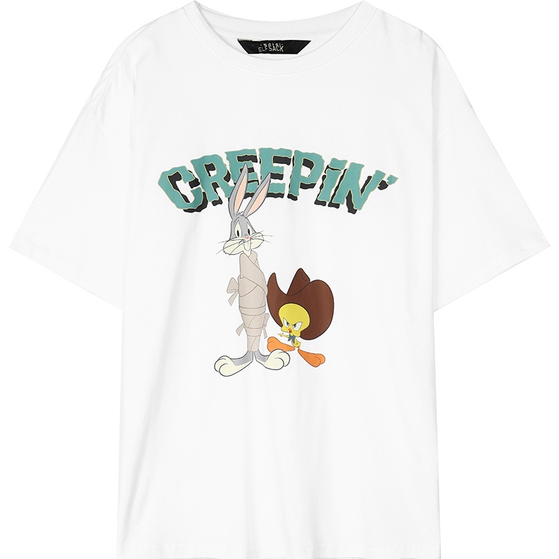 【兔八哥联名】妖精的口袋白色印花T恤女2020夏新款宽松短袖上衣