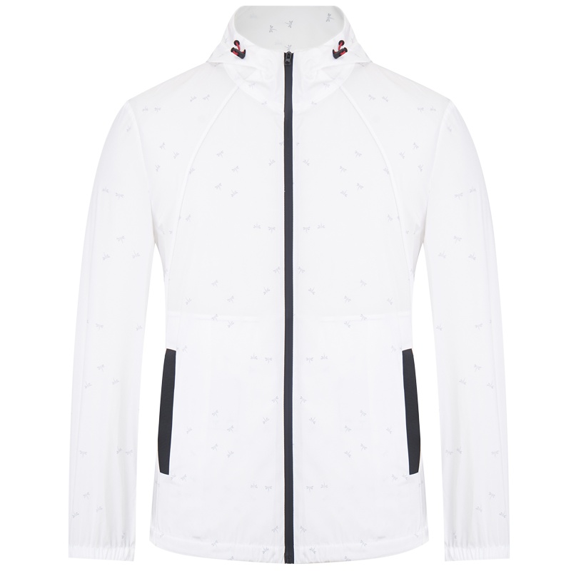 依文时尚夹克男束口运动外套白色薄款连帽外套男夹克EG580251