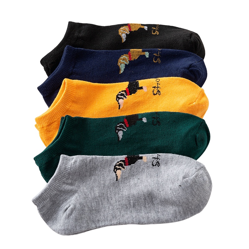 5双装袜子男士短袜船袜男袜春夏季短筒防臭吸汗低帮薄款隐形浅口透气