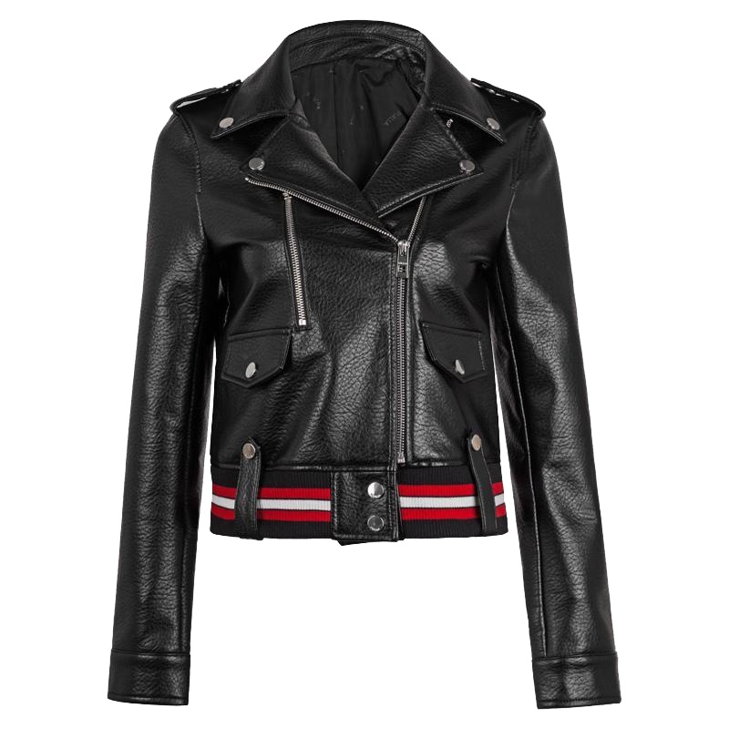 【专柜同款】Puella皮衣女式新款韩版BF长袖修身皮夹克机车外套20011628 黑色 S