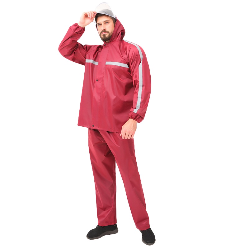 【单层轻便款 牛津布上衣+裤子+可拆卸双帽沿 L-3XL 黑/蓝/红】摩托车电动车反光成人分体雨衣雨裤套装