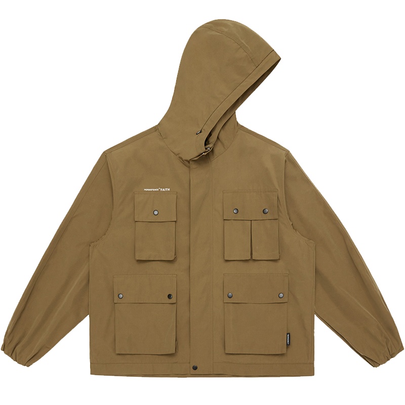 太平鸟男装男士连帽工装夹克刺绣多口袋茄克韩版宽松夹克衫春外套