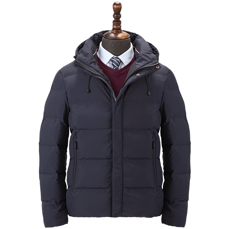 依文男士长款羽绒服 加厚 时尚简约可拆卸连帽羽绒外套