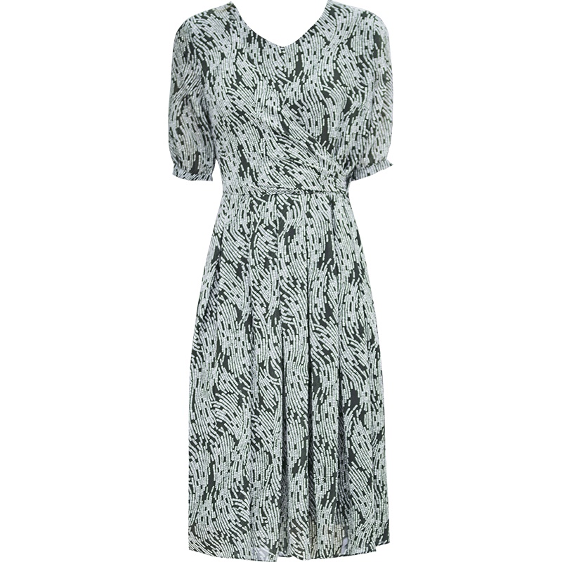 娅丽达女装2019夏季雪纺碎花新款连衣裙中长款V领时尚气质裙子U63N7A