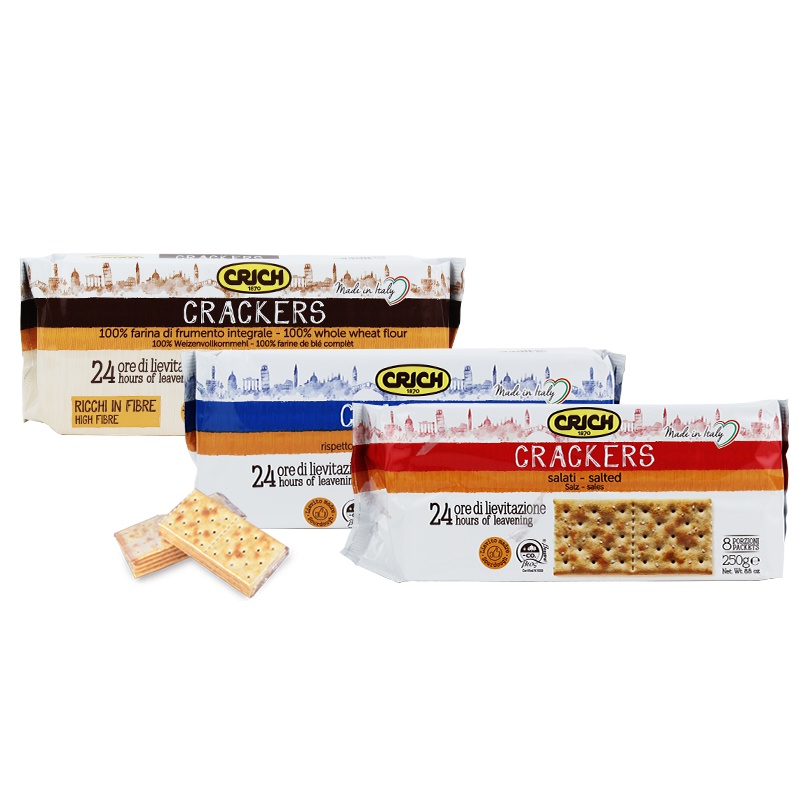 意大利原装进口 可意奇(CRICH)梳打饼干 网红零食 休闲食品 下午茶 年货零食 原味+咸味+全麦 组合装 750g