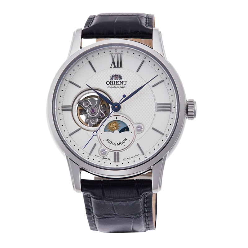 东方双狮(ORIENT)手表日本原装进口商务日月系列全自动机械表时尚休闲皮带男士腕表[典雅白]RA-AS0005S00D