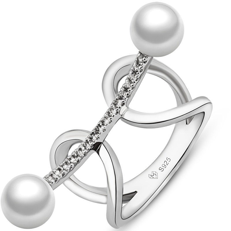 schl-周大福Monologue独白珍珠指环创意时尚几何银戒指MA339