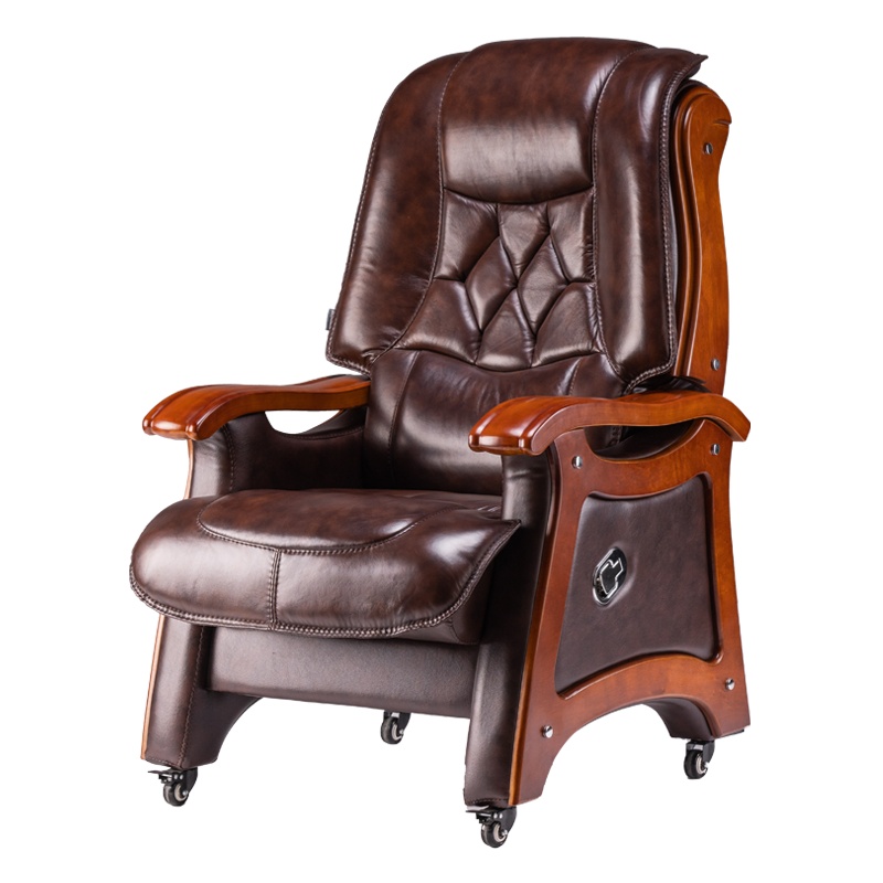 全简牛皮老板椅家用商务总裁大班椅实木可躺电脑办公椅子