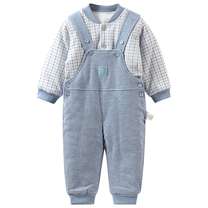 童泰秋冬婴儿外出衣服夹棉套装5-24个月男女宝宝背带裤棉衣两件套