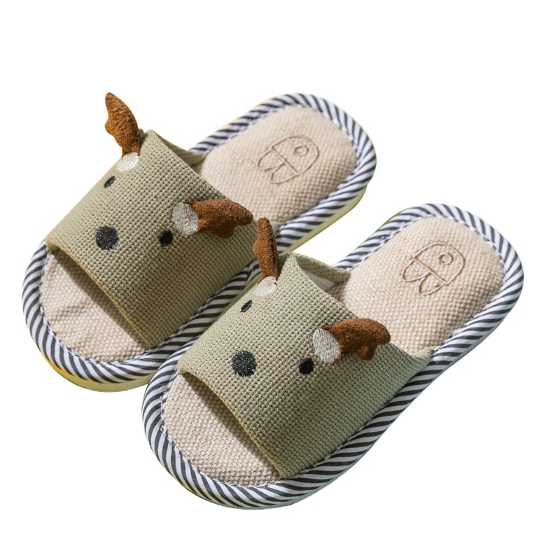 呓喔居家卡通拖鞋春秋棉麻布艺男女儿童室内亚麻家居地板拖防滑四季拖鞋A008