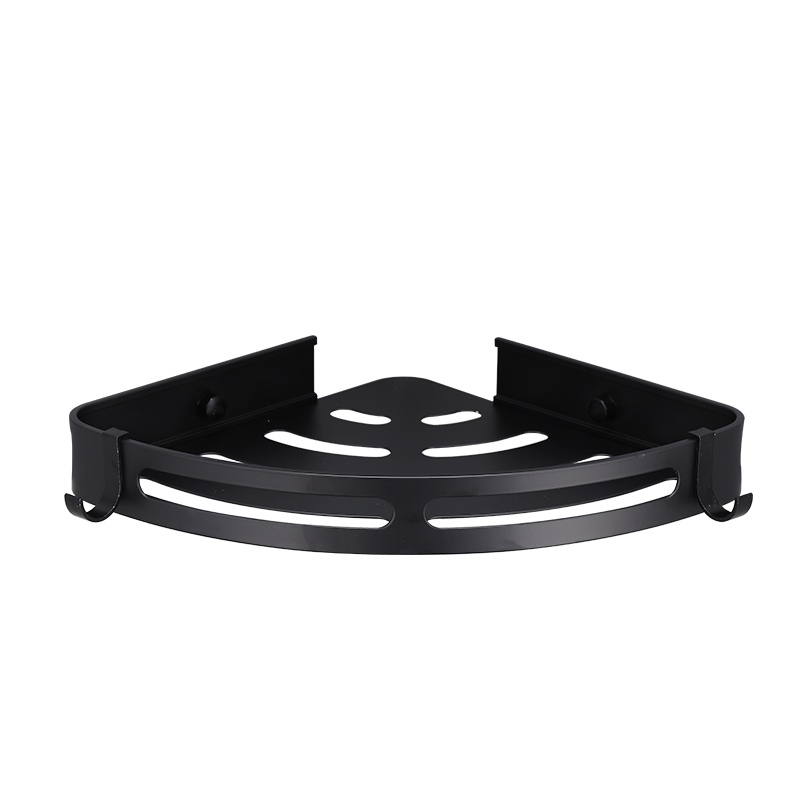 沐贝勒免打孔卫生间三角置物架浴室墙角转角壁挂式黑色太空铝洗手间收纳