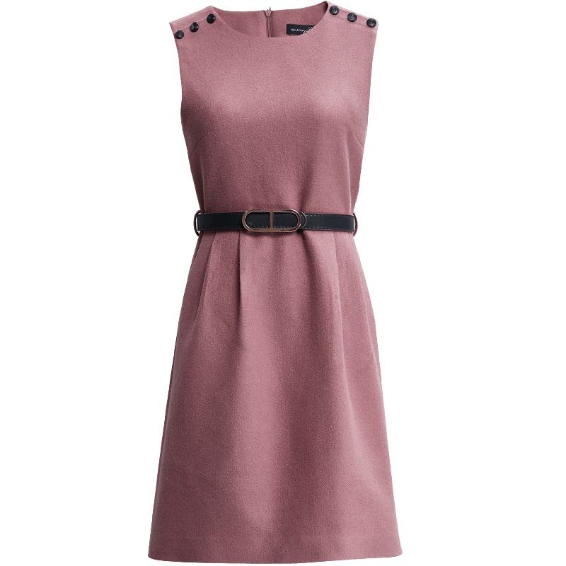 欧昵雪秋冬女装圆领高腰修身呢子无袖连衣裙女A字裙