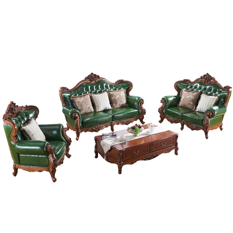 广木源美式沙发客厅整装小奢华真皮双面雕花简欧头层欧式牛皮深色别墅