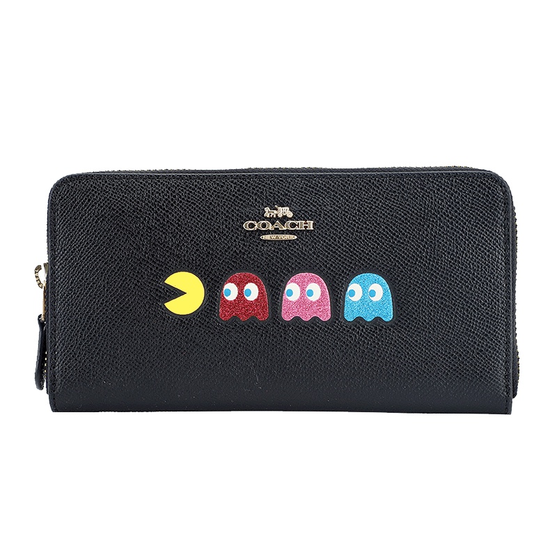 COACH 蔻驰 奢侈品 女士黑色皮革吃豆人款长款钱包手包送女友