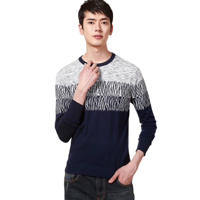 HODO红豆男装 男士针织衫 春秋圆领时尚花纹男士毛衫毛衣男装打底衫毛衫