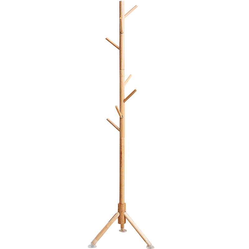 邦禾落地实木衣帽架 卧室内挂衣架挂帽子 简约多挂钩衣服架子【升级款[进口榉木]免工具圆盘底-胡桃色】
