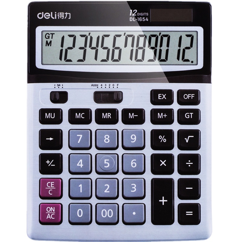 得力deli1654 经济型大屏幕计算器 财务专用太阳能大按键计算机