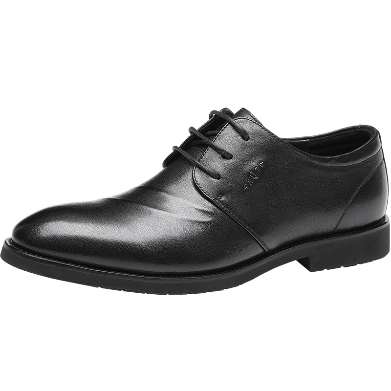 红蜻蜓男鞋冬季新款真皮英伦青年商务正装皮鞋男尖头系带婚鞋