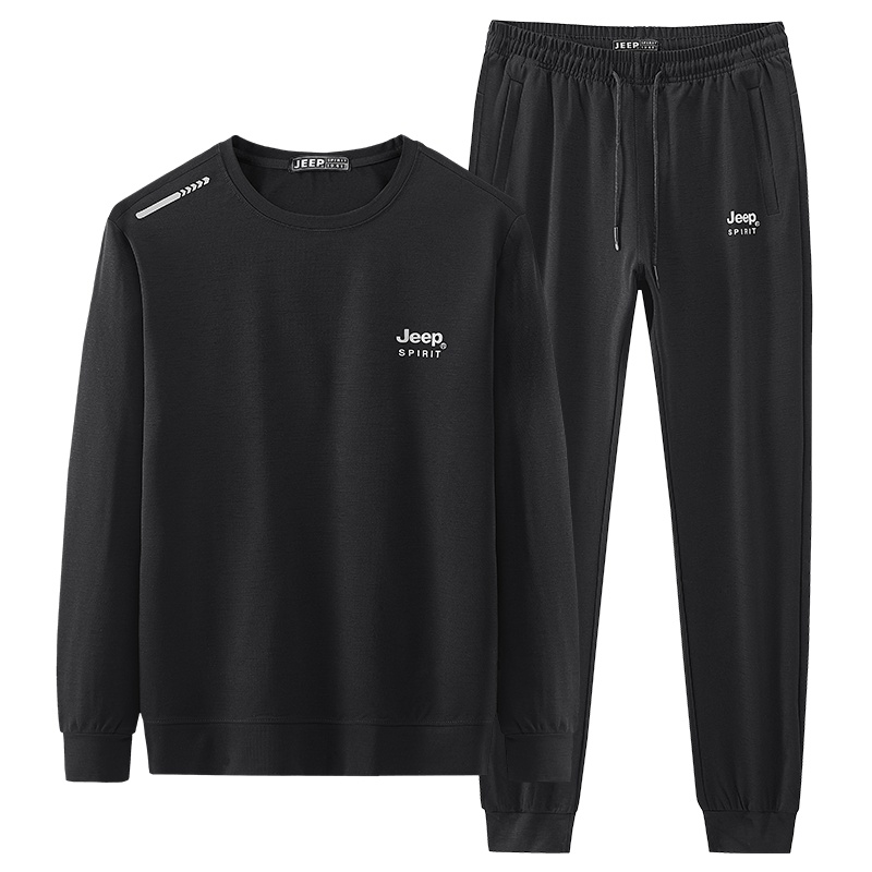 JEEP SPIRIT吉普套装男2021秋季休闲运动套装男长袖直筒宽松纯色卫裤两件套