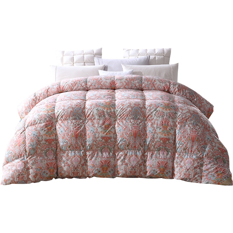 梦洁美颂 梦洁(MENDALE)家纺 缪斯华彩90%白鸭绒防螨厚被plus+冬季温暖冬被子艳阳橘 羽绒被冬被绗缝几何抽象