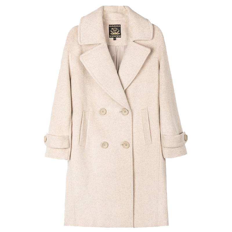 【专柜同款】拉夏贝尔秋冬纯色翻领口袋长袖通勤简约时尚优雅女式外套大衣30084397