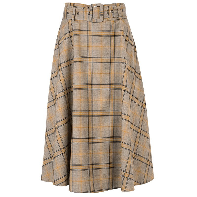 晚白2021春季新品时尚通勤修身高腰减龄格子A字半裙显瘦半身裙女