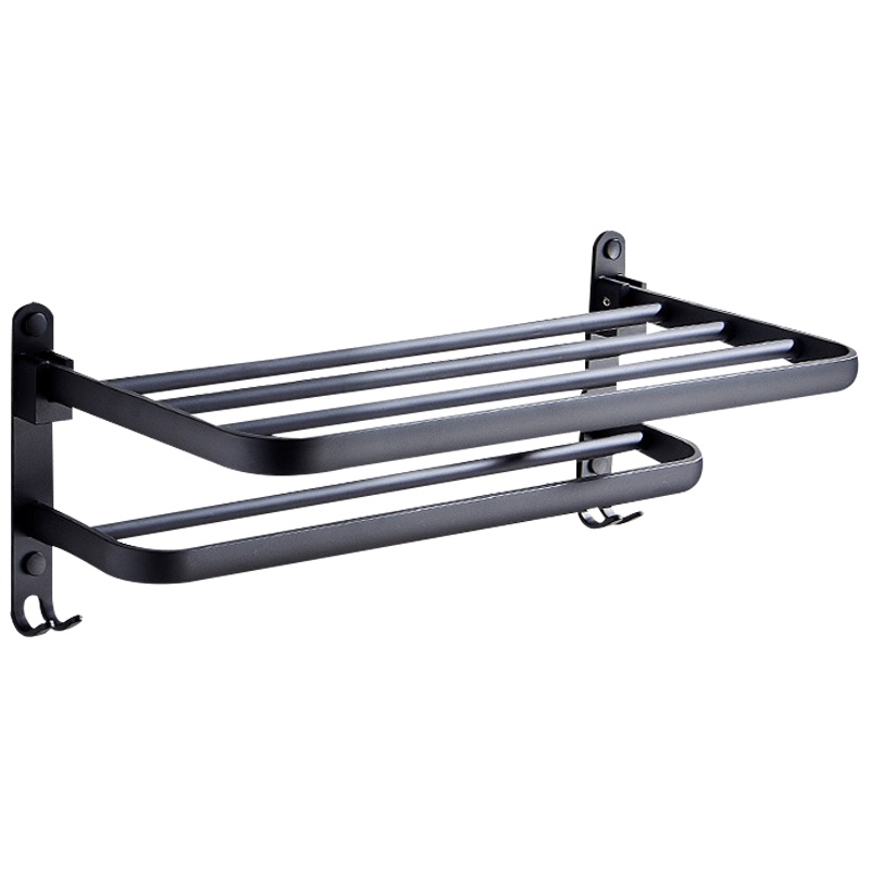 浴巾架太空铝黑色折叠卫生间卫浴挂件丹乐(DANLE)浴室置物架免打孔毛巾架浴巾50CM黑色新款浴巾架