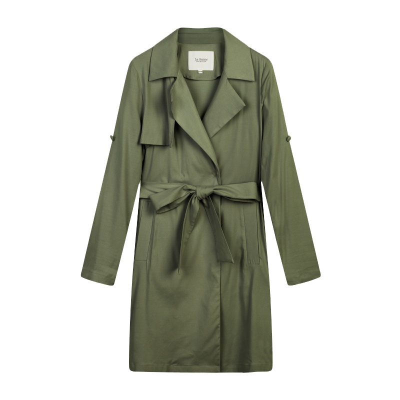 【热卖】拉夏贝尔2019新款春季流行中长款风衣女薄款waitmore外套复古港味60006364