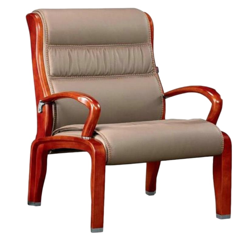 逐鹿中原简约办公椅实木会议椅HC-610四脚老板椅真皮扶手椅职员椅