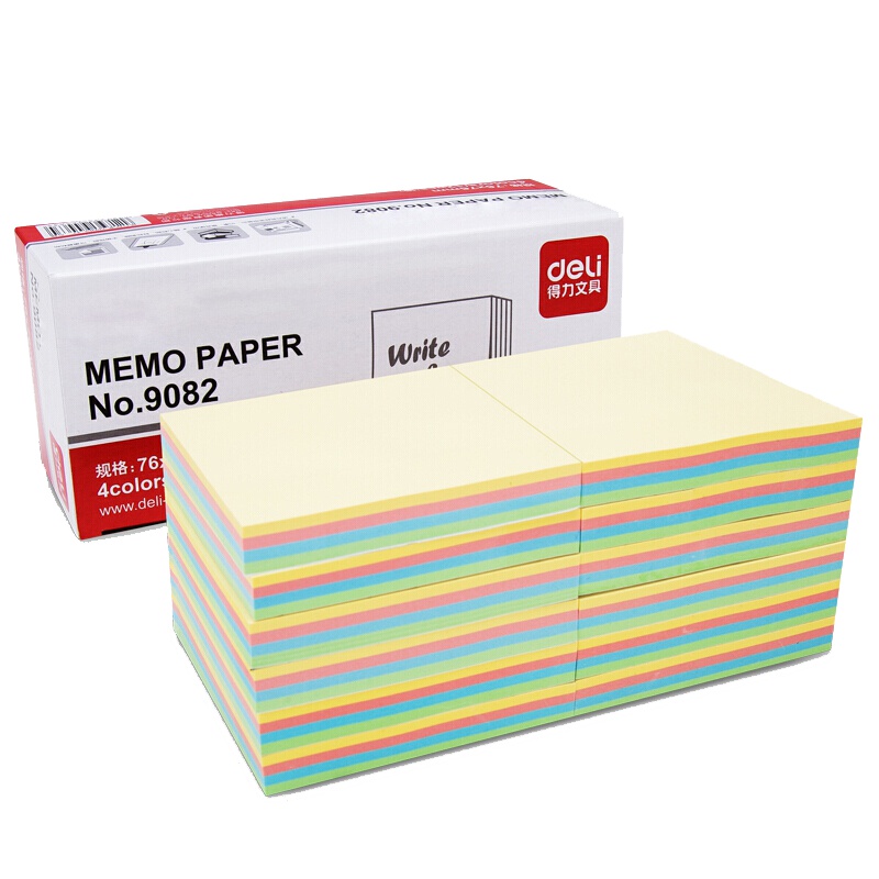 得力(deli)12本彩色便利贴粘性便签纸 76*76mm备忘留言纸/记事贴/N次贴9082