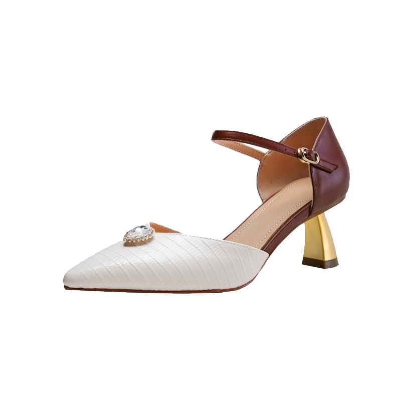 格瑞迪欧头层牛皮2021夏款半包头高跟凉鞋女尖头细跟气质细带后空女鞋7206